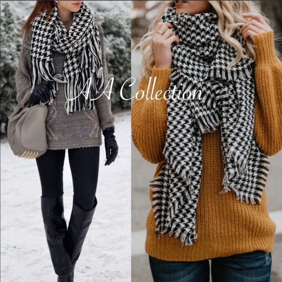 Accessories - Oversized Tassel Houndstooth blanket scarf wrap